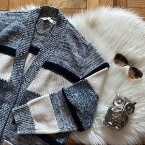 LOFT Long Open Blue Striped Cardigan